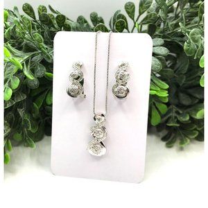 BR KRN Jewelry set necklace and earrings silver tone 18" length